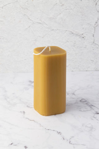 Ribbed Geometric Pillar Beeswax Candle